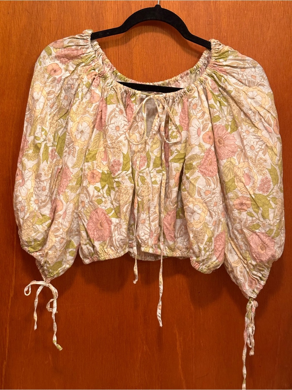 Rachel Zoe Floral Puff Sleeve Peasant Top in Pink & Green